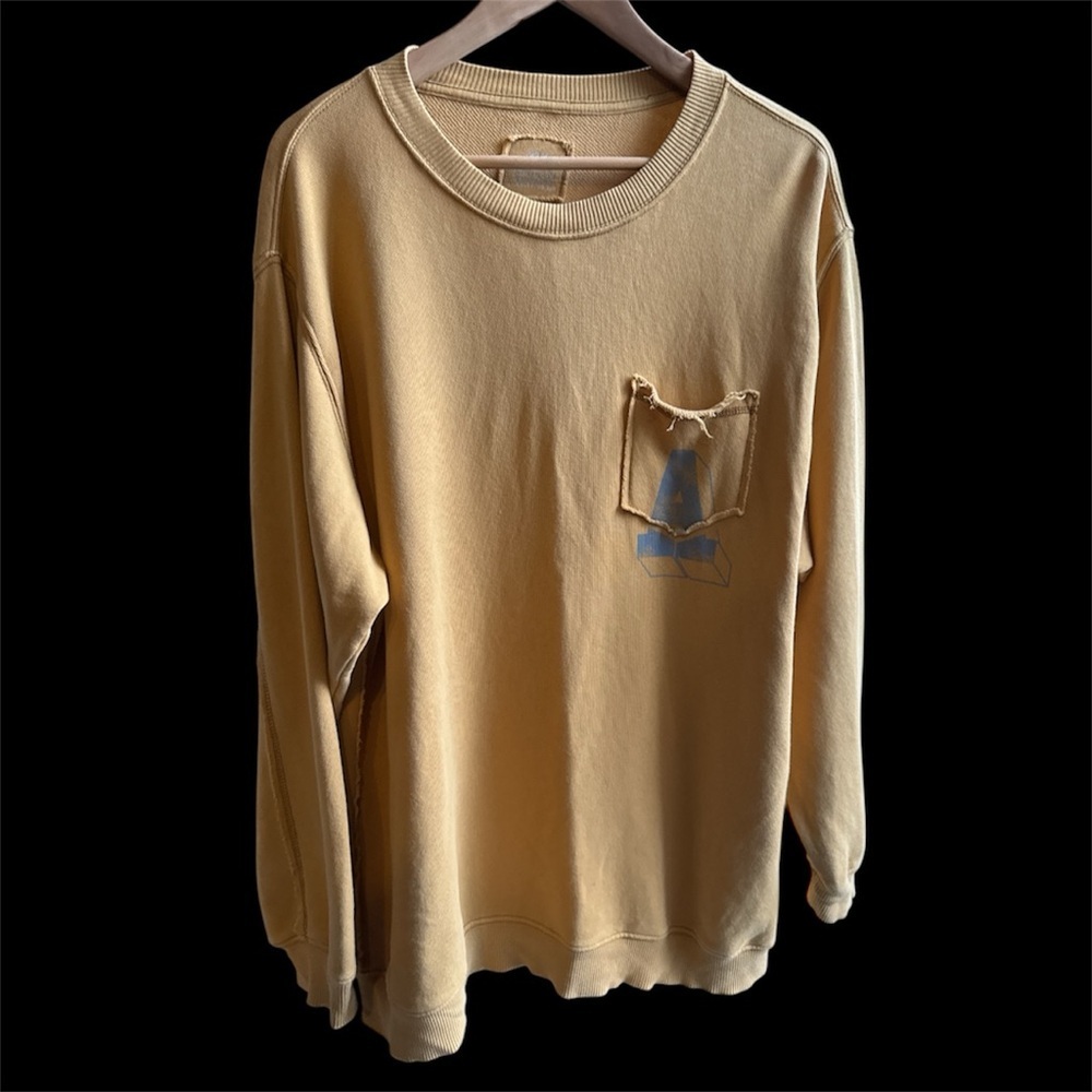 Aerie Mustard Yellow Signature Logo Relaxed Fit Crew Neck Sweatshirt Size M